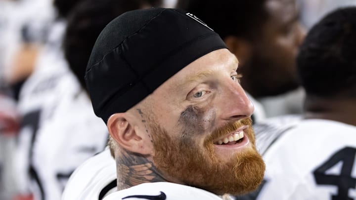Aug 23, 2025; Glendale, Arizona, USA; Las Vegas Raiders defensive end Maxx Crosby (98) against the Arizona Cardinals during a preseason NFL game at State Farm Stadium. Mandatory Credit: Mark J. Rebilas-Imagn Images Aug 23, 2025; Glendale, Arizona, USA; Las Vegas Raiders defensive end Maxx Crosby (98) against the Arizona Cardinals during a preseason NFL game at State Farm Stadium. Mandatory Credit: Mark J. Rebilas-Imagn Images