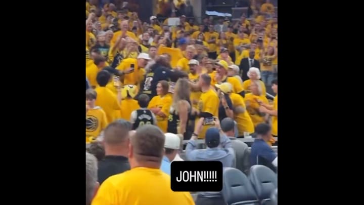 John Haliburton makes his way down to the court after Game 6 of the Eastern Conference finals.