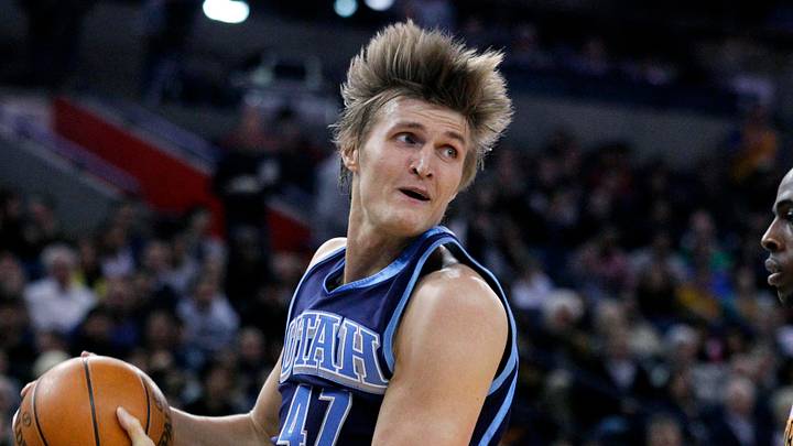 February 19, 2010; Oakland, CA, USA; Utah Jazz forward Andrei Kirilenko (47) holds onto a rebound against the Golden State Warriors in the second quarter at ORACLE Arena. Mandatory Credit: Cary Edmondson-USA TODAY Sports