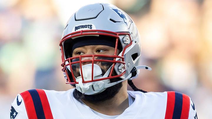 Feb 8, 2026; Santa Clara, CA, USA; New England Patriots defensive tackle Khyiris Tonga (95) against the Seattle Seahawks during Super Bowl LX at Levi's Stadium. Mandatory Credit: Mark J. Rebilas-Imagn Images