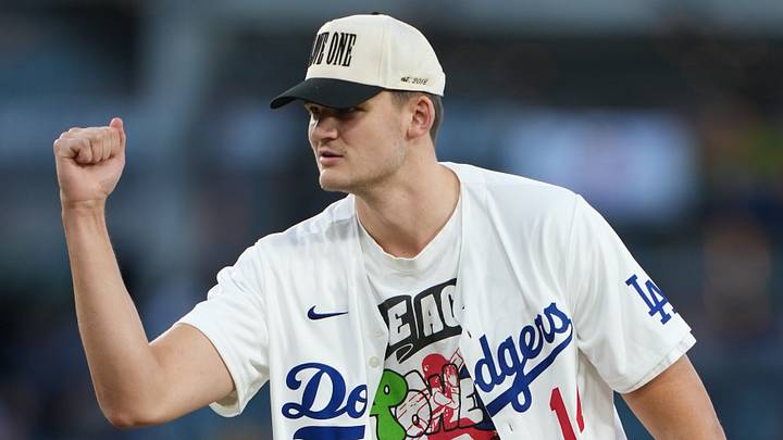 Sep 3, 2026; Los Angeles, California, USA; Los Angeles Lakers player Walker Kessler throws out a ceremonial first pitch before a game between the St. Louis Cardinals and the Los Angeles Dodgers at Dodger Stadium at Dodger Stadium. Mandatory Credit: Kirby Lee-Imagn Images Sep 3, 2026; Los Angeles, California, USA; Los Angeles Lakers player Walker Kessler throws out a ceremonial first pitch before a game between the St. Louis Cardinals and the Los Angeles Dodgers at Dodger Stadium at Dodger Stadium. Mandatory Credit: Kirby Lee-Imagn Images