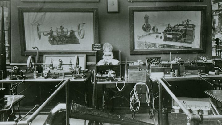 An Edison phonograph exhibit with a talking doll in Paris, 1889.