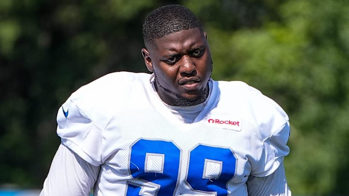 Detroit Lions defensive tackle Brodric Martin (99) practices during training camp at Meijer Performance Center in Allen Park on Thursday, July 24, 2025.