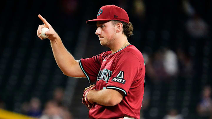 Arizona Diamondbacks starting pitcher Brandon Pfaadt steps onto the mound to face the Cleveland Guardians in the first inning at Chase Field on Aug. 20, 2025.