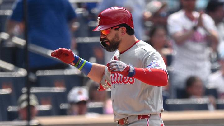Jun 28, 2026; New York City, New York, USA; Philadelphia Phillies designated hitter Kyle Schwarber (12) reacts after hitting a two run home run against the New York Mets during the seventh inning at Citi Field. Jun 28, 2026; New York City, New York, USA; Philadelphia Phillies designated hitter Kyle Schwarber (12) reacts after hitting a two run home run against the New York Mets during the seventh inning at Citi Field.