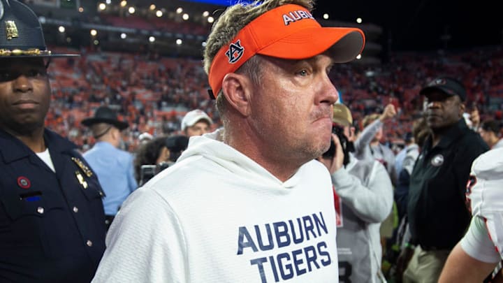 Auburn Tigers head coach Hugh Freeze walks off the field after the game as Auburn Tigers take on Georgia Bulldogs at Jordan-Hare Stadium in Auburn, Ala. on Saturday, Oct. 11, 2025. Georgia Bulldogs defeated Auburn Tigers 20-10. Auburn Tigers head coach Hugh Freeze walks off the field after the game as Auburn Tigers take on Georgia Bulldogs at Jordan-Hare Stadium in Auburn, Ala. on Saturday, Oct. 11, 2025. Georgia Bulldogs defeated Auburn Tigers 20-10.