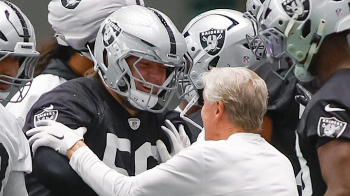 Las Vegas Raiders Pete Carroll and IOL Jackson Powers-Johnson
