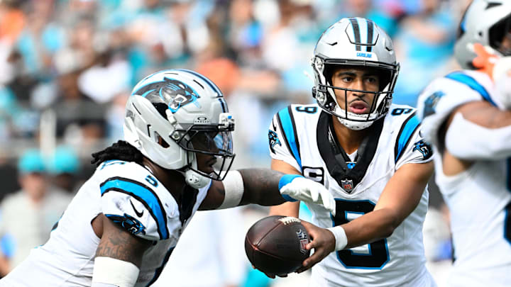 Carolina Panthers quarterback Bryce Young and running back Rico Dowdle