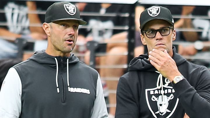 Las Vegas Raiders GM John Spytek, and minority owner Tom Brady Las Vegas Raiders GM John Spytek, and minority owner Tom Brady