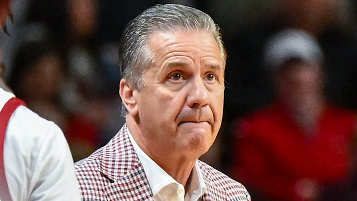 Arkansas Razorbacks coach John Calipari on the sidelines during game against Fresno State at Simmons Bank Arena in North Little Rock, Ark.