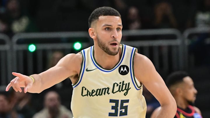 Milwaukee Bucks forward Pete Nance (35) reacts after scoring a basket against the Atlanta Hawks at Fiserv Forum on Mar 4, 2026.