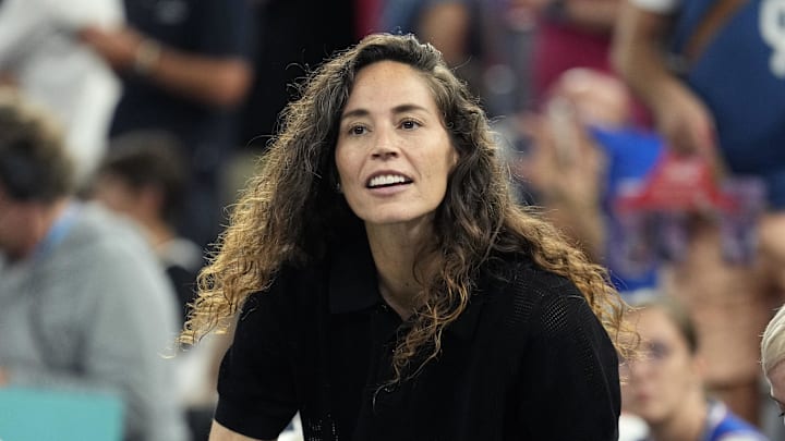 Aug 8, 2024; Paris, France; Sue Bird and Megan Rapinoe look on before the game between France and Germany in a men's basketball semifinal game during the Paris 2024 Olympic Summer Games at Accor Arena. Mandatory Credit: Kyle Terada-Imagn Images Aug 8, 2024; Paris, France; Sue Bird and Megan Rapinoe look on before the game between France and Germany in a men's basketball semifinal game during the Paris 2024 Olympic Summer Games at Accor Arena. Mandatory Credit: Kyle Terada-Imagn Images