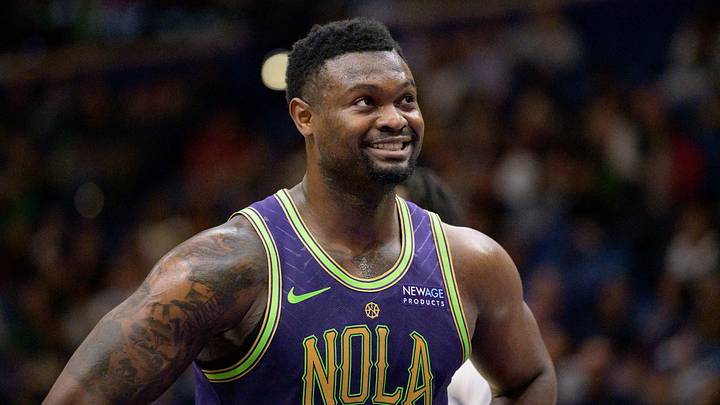 Mar 17, 2025; New Orleans, Louisiana, USA;  New Orleans Pelicans forward Zion Williamson (1) reacts during the first half against the Detroit Pistons at Smoothie King Center. Mandatory Credit: Matthew Hinton-Imagn Images