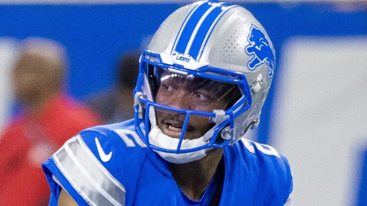 Detroit Lions quarterback Hendon Hooker (2) gets set for the snap against the Jacksonville Jaguars during the second half at Ford Field.