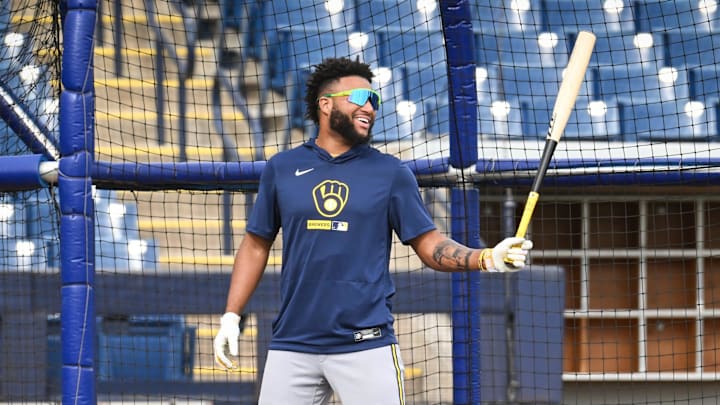 Milwaukee Brewers outfielder Jackson Chourio hits in the batting cage during spring training workouts Monday, February 16, 2026, at American Family Fields of Phoenix in Phoenix, Arizona.