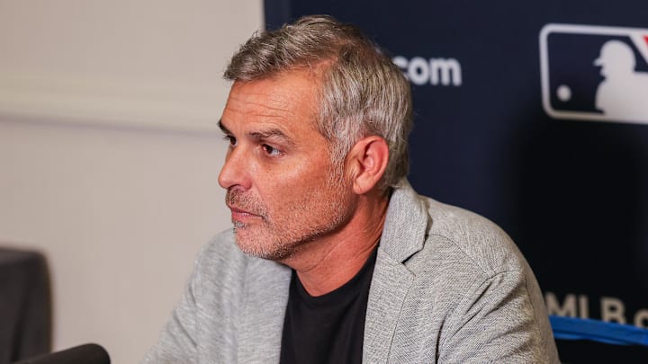 Dec 8, 2025; Orlando, FL, USA; Tampa Bay Rays manager Kevin Cash speaks with the media during the 2025 MLB Winter Meetings at Signia by Hilton Hotel. 