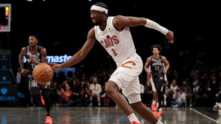 Dec 16, 2024; Brooklyn, New York, USA; Cleveland Cavaliers guard Caris LeVert (3) drives to the basket against the Brooklyn Nets during the first quarter at Barclays Center. Mandatory Credit: Brad Penner-Imagn Images Dec 16, 2024; Brooklyn, New York, USA; Cleveland Cavaliers guard Caris LeVert (3) drives to the basket against the Brooklyn Nets during the first quarter at Barclays Center. Mandatory Credit: Brad Penner-Imagn Images