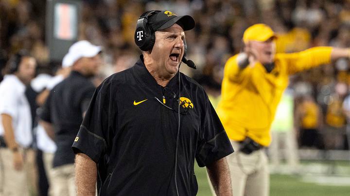 Iowa defensive coordinator Phil Parker yells to his players during the Cy-Hawk football game Sept. 12, 2026 at Kinnick Stadium in Iowa City, Iowa.