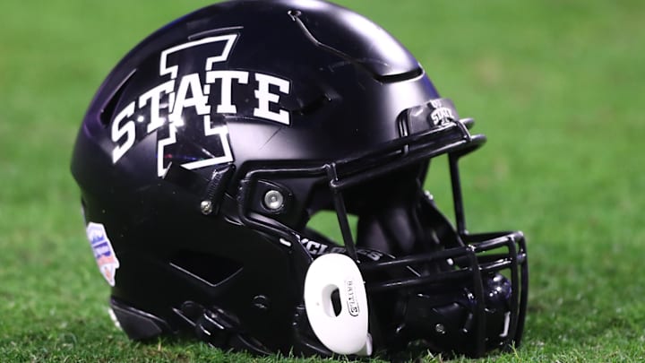 Jan 2, 2021; Glendale, AZ, USA; Detailed view of an Iowa State Cyclones helmet during the Fiesta Bowl at State Farm Stadium.