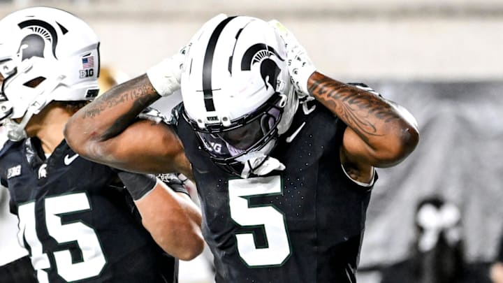 Michigan State's Jordan Hall reacts after a Boston College score during the second quarter on Saturday, Sept. 6, 2025, at Spartan Stadium in East Lansing.