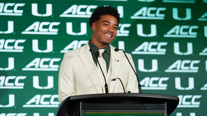 Jul 15, 2026; Charlotte, NC, USA; Miami quarterback Darian Mensah speaks to the media during ACC Media Days at Hilton Charlotte Uptown. Mandatory Credit: Jim Dedmon-Imagn Images Jul 15, 2026; Charlotte, NC, USA; Miami quarterback Darian Mensah speaks to the media during ACC Media Days at Hilton Charlotte Uptown. Mandatory Credit: Jim Dedmon-Imagn Images