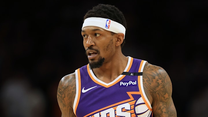 Phoenix Suns guard Bradley Beal reacts during the first half against the Golden State Warriors.