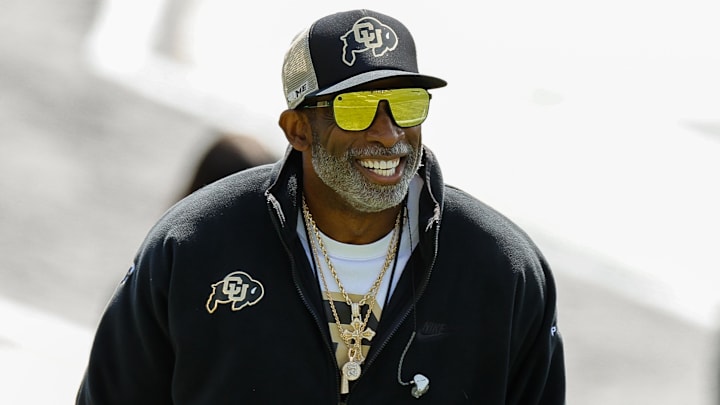 Apr 19, 2025; Boulder, CO, USA; Colorado Buffaloes head coach Deion Sanders during the spring game at Folsom Field. Mandatory Credit: Isaiah J. Downing-Imagn Images Apr 19, 2025; Boulder, CO, USA; Colorado Buffaloes head coach Deion Sanders during the spring game at Folsom Field. Mandatory Credit: Isaiah J. Downing-Imagn Images