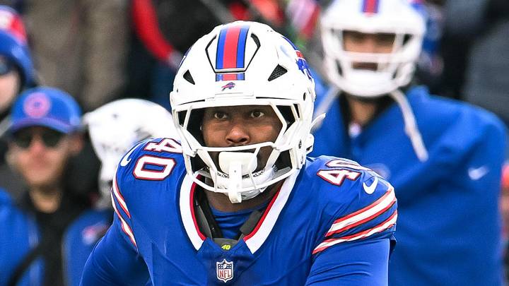 Jan 12, 2025; Orchard Park, New York, USA; Buffalo Bills linebacker Von Miller (40) rushes the quarterback in the third quarter of an AFC wild card game against the Denver Broncos at Highmark Stadium. Mandatory Credit: Mark Konezny-Imagn Images Jan 12, 2025; Orchard Park, New York, USA; Buffalo Bills linebacker Von Miller (40) rushes the quarterback in the third quarter of an AFC wild card game against the Denver Broncos at Highmark Stadium. Mandatory Credit: Mark Konezny-Imagn Images