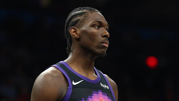 Mar 28, 2026; Phoenix, Arizona, USA; Phoenix Suns forward Rasheer Fleming (20) against the Utah Jazz at Mortgage Matchup Center. Mandatory Credit: Mark J. Rebilas-Imagn Images
