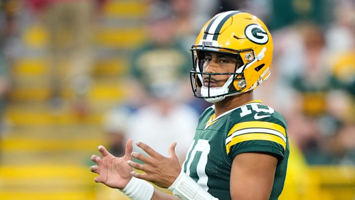 Jordan Love got hurt in the Packers' first preseason game. Jordan Love got hurt in the Packers' first preseason game.