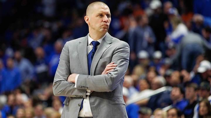 Mar 1, 2025; Lexington, Kentucky, USA; Kentucky Wildcats head coach Mark Pope looks to his bench during the first half against the Auburn Tigers at Rupp Arena at Central Bank Center. Mandatory Credit: Jordan Prather-Imagn Images Mar 1, 2025; Lexington, Kentucky, USA; Kentucky Wildcats head coach Mark Pope looks to his bench during the first half against the Auburn Tigers at Rupp Arena at Central Bank Center. Mandatory Credit: Jordan Prather-Imagn Images