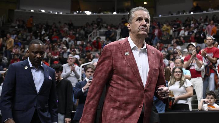 Mar 26, 2026; San Jose, CA, USA; Arkansas Razorbacks head coach John Calipari returns to the court after halftime against the Arizona Wildcats during a Sweet Sixteen game of the West Regional of the men's 2026 NCAA Tournament at SAP Center. Mandatory Credit: Eakin Howard-Imagn Images