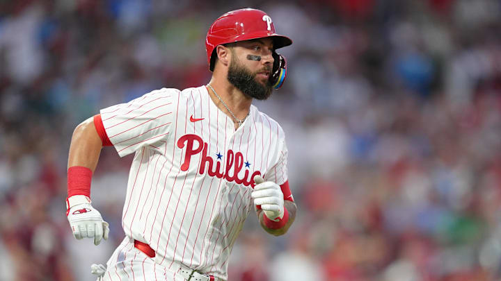 May 12, 2025; Philadelphia, Pennsylvania, USA; Philadelphia Phillies outfielder Weston Wilson (37) flies out against the St. Louis Cardinals in the fourth inning at Citizens Bank Park.