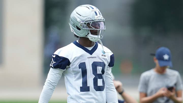 Dallas Cowboys wide receiver Jordan Hudson (18) goes through a drill during practice at the Ford Center at the Star Training Facility in Frisco, Texas. Dallas Cowboys wide receiver Jordan Hudson (18) goes through a drill during practice at the Ford Center at the Star Training Facility in Frisco, Texas.