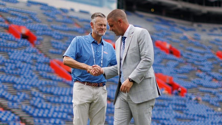 Florida Gators athletic director Scott Stricklin and Florida Gators head coach Billy Napier