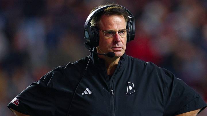 Oct 3, 2026; Piscataway, New Jersey, USA; Indiana Hoosiers head coach Curt Cignetti looks on during the first half against the Rutgers Scarlet Knights at SHI Stadium. 