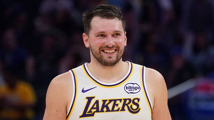 Feb 28, 2026; San Francisco, California, USA; Los Angeles Lakers forward/guard Luka Doncic (77) smiles during a break in the action against the Golden State Warriors in the third period at Chase Center. Mandatory Credit: David Gonzales-Imagn Images Feb 28, 2026; San Francisco, California, USA; Los Angeles Lakers forward/guard Luka Doncic (77) smiles during a break in the action against the Golden State Warriors in the third period at Chase Center. Mandatory Credit: David Gonzales-Imagn Images