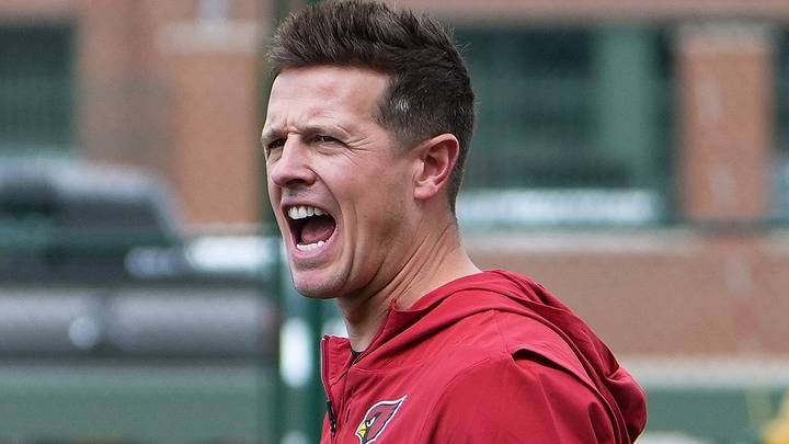 Arizona Cardinals head coach Mike LaFleur during a joint practice with the Green Bay Packers on Aug. 26, 2026, in Ashwaubenon, Wis.