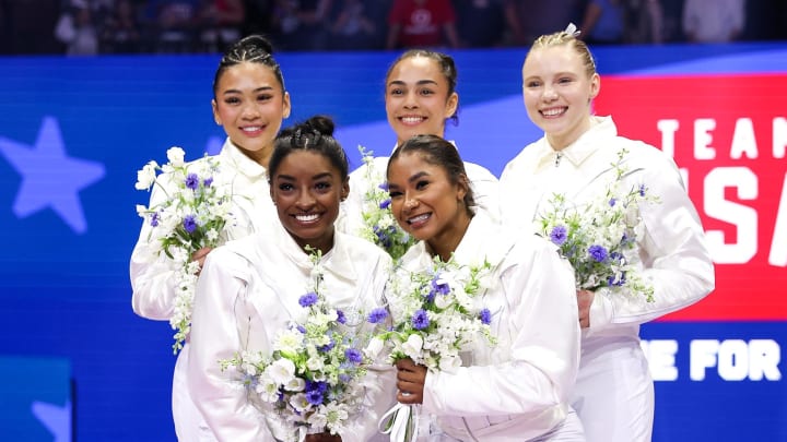 Sunisa Lee, Hezly Rivera, Jade Carey, Simone Biles and Jordan Chiles were selected for the 2024 U.S. Olympic women's gymnastics team on Sunday night. Sunisa Lee, Hezly Rivera, Jade Carey, Simone Biles and Jordan Chiles were selected for the 2024 U.S. Olympic women's gymnastics team on Sunday night.