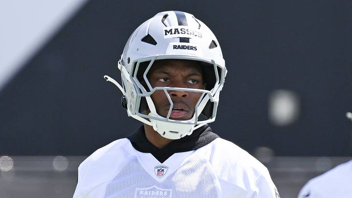 Jun 3, 2026; Henderson, NV, USA; Las Vegas Raiders cornerback Hezekiah Masses (35) runs a drill during organized team activities at Intermountain Health Performance Center. Mandatory Credit: Candice Ward-Imagn Images Jun 3, 2026; Henderson, NV, USA; Las Vegas Raiders cornerback Hezekiah Masses (35) runs a drill during organized team activities at Intermountain Health Performance Center. Mandatory Credit: Candice Ward-Imagn Images