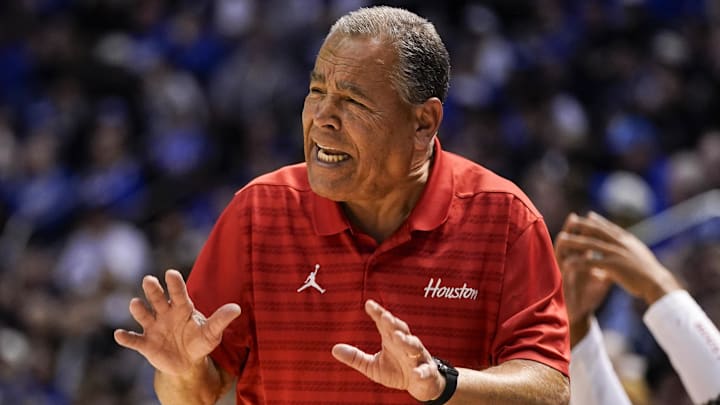 Houston Cougars head coach Kelvin Sampson reacts during the first half against the BYU Cougars at Marriott Center.