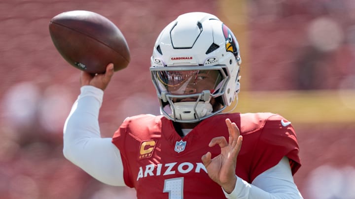 September 21, 2025; Santa Clara, California, USA; Arizona Cardinals quarterback Kyler Murray (1) warms up prior to a game against the San Francisco 49ers at Levi's Stadium. Mandatory Credit: Kyle Terada-Imagn Images September 21, 2025; Santa Clara, California, USA; Arizona Cardinals quarterback Kyler Murray (1) warms up prior to a game against the San Francisco 49ers at Levi's Stadium. Mandatory Credit: Kyle Terada-Imagn Images