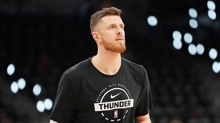 May 28, 2026; San Antonio, Texas, USA; Oklahoma City Thunder center Isaiah Hartenstein (55) warms up before the start of game six of the western conference finals for the 2026 NBA playoffs at Frost Bank Center. Mandatory Credit: Dustin Safranek-Imagn Images