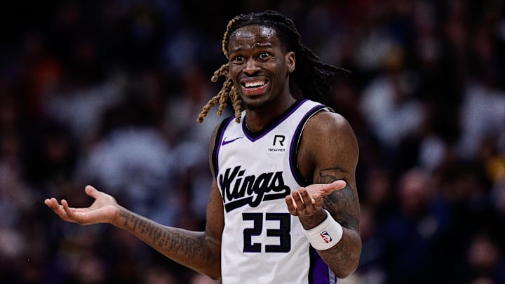 Mar 5, 2025; Denver, Colorado, USA; Sacramento Kings guard Keon Ellis (23) reacts after a play in the fourth quarter against the Denver Nuggets at Ball Arena. Mandatory Credit: Isaiah J. Downing-Imagn Images Mar 5, 2025; Denver, Colorado, USA; Sacramento Kings guard Keon Ellis (23) reacts after a play in the fourth quarter against the Denver Nuggets at Ball Arena. Mandatory Credit: Isaiah J. Downing-Imagn Images