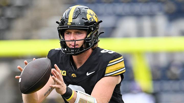 Sep 19, 2026; Iowa City, Iowa, USA; Iowa Hawkeyes quarterback Hank Brown (9) warms up before the game against the UNI Panthers at Kinnick Stadium. Mandatory Credit: Jeffrey Becker-Imagn Images Sep 19, 2026; Iowa City, Iowa, USA; Iowa Hawkeyes quarterback Hank Brown (9) warms up before the game against the UNI Panthers at Kinnick Stadium. Mandatory Credit: Jeffrey Becker-Imagn Images