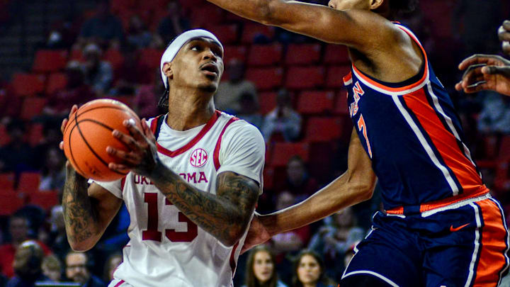 Oklahoma forward Tae Davis prepares to shoot against Auburn.