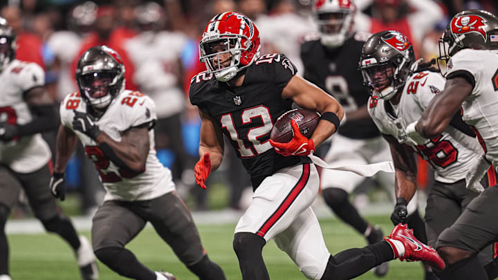 Atlanta Falcons wide receiver KhaDarel Hodge ran away from the Tampa Bay Buccaneers in Atlanta's 36-30 overtime win.