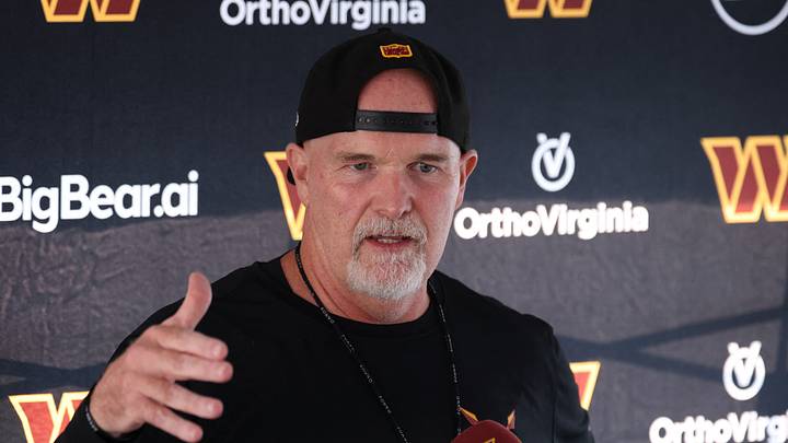 Ashburn, VA, USA: Washington Commanders head coach Dan Quinn speaks with the media at training camp. At the BigBear.ai Performance Center at Commanders Park. Mandatory Credit: Geoff Burke-Imagn Images Ashburn, VA, USA: Washington Commanders head coach Dan Quinn speaks with the media at training camp. At the BigBear.ai Performance Center at Commanders Park. Mandatory Credit: Geoff Burke-Imagn Images