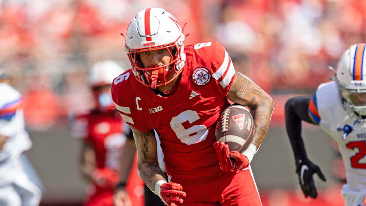 Nebraska wide receiver Dane Key races 39 yards for a score against Houston Christian. Nebraska wide receiver Dane Key races 39 yards for a score against Houston Christian.