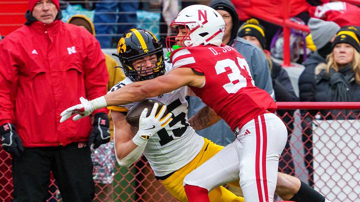 Nebraska's Donovan Jones tackles Iowa wide receiver Reece Vander Zee last season in Memorial Stadium. Nebraska's Donovan Jones tackles Iowa wide receiver Reece Vander Zee last season in Memorial Stadium.